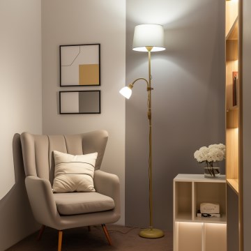 Brilagi - Lattiavalaisin CERIA 1xE27/100W/230V + 1xE14/25W kultainen/harmaa