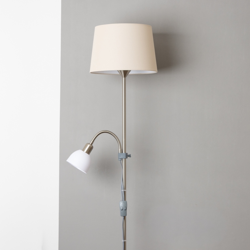 Brilagi - Lattiavalaisin CERIA 1xE27/100W/230V + 1xE14/25W mattakromi/beige