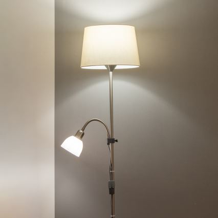 Brilagi - Lattiavalaisin CERIA 1xE27/100W/230V + 1xE14/25W mattakromi/beige