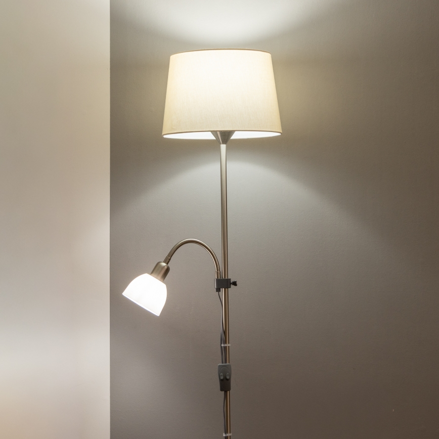 Brilagi - Lattiavalaisin CERIA 1xE27/100W/230V + 1xE14/25W mattakromi/beige