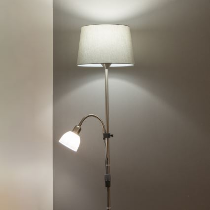 Brilagi - Lattiavalaisin CERIA 1xE27/100W/230V + 1xE14/25W mattakromi/harmaa