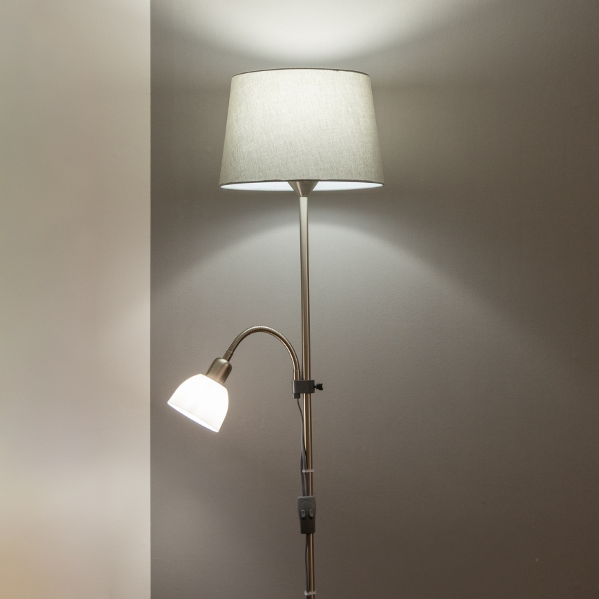 Brilagi - Lattiavalaisin CERIA 1xE27/100W/230V + 1xE14/25W mattakromi/harmaa