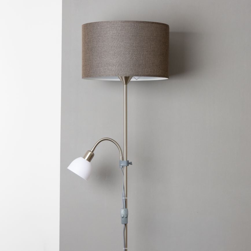 Brilagi - Lattiavalaisin CERIA 1xE27/100W/230V + 1xE14/25W mattakromi/ruskea