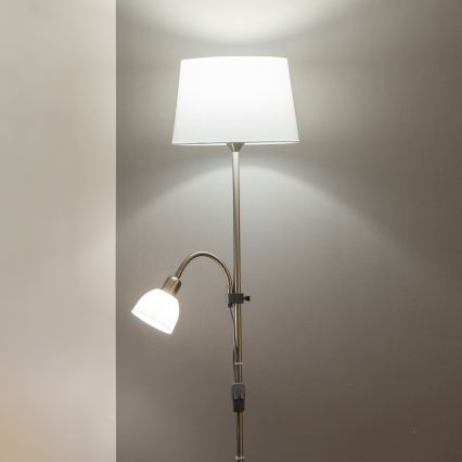Brilagi - Lattiavalaisin CERIA 1xE27/100W/230V + 1xE14/25W mattakromi/valkoinen