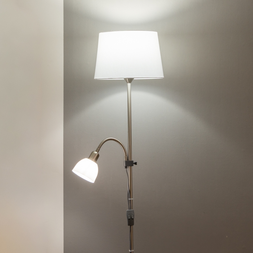 Brilagi - Lattiavalaisin CERIA 1xE27/100W/230V + 1xE14/25W mattakromi/valkoinen