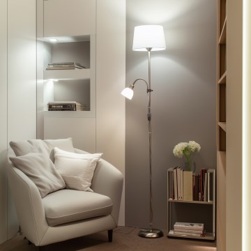 Brilagi - Lattiavalaisin CERIA 2-in-1 1xE27/100W/230V + 1xE14/25W mattakromi/valkoinen