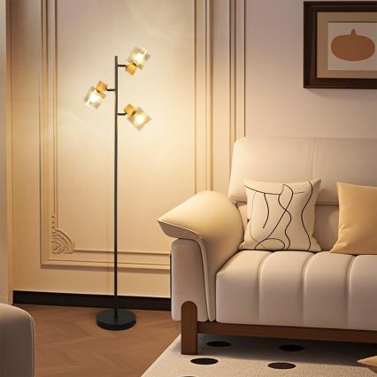 Brilagi - Lattiavalaisin HYGGE 3xE14/15W/230V kumipuu/savunvärinen