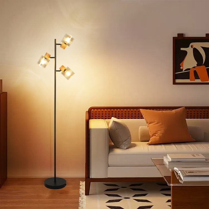 Brilagi - Lattiavalaisin HYGGE 3xE14/15W/230V puu/savulasi