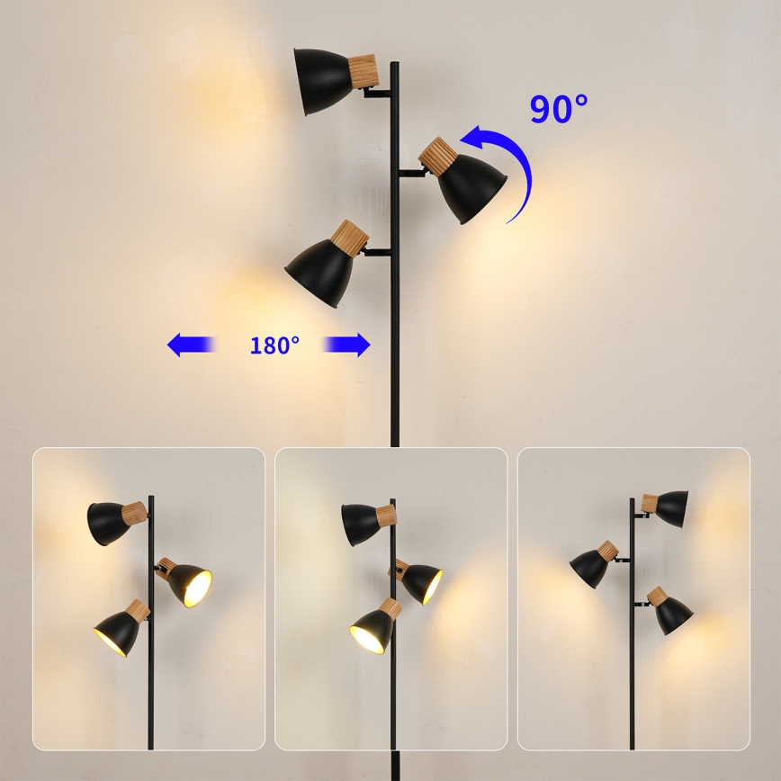 Brilagi - Lattiavalaisin ODENSE 3xE14/10W/230V puu/musta