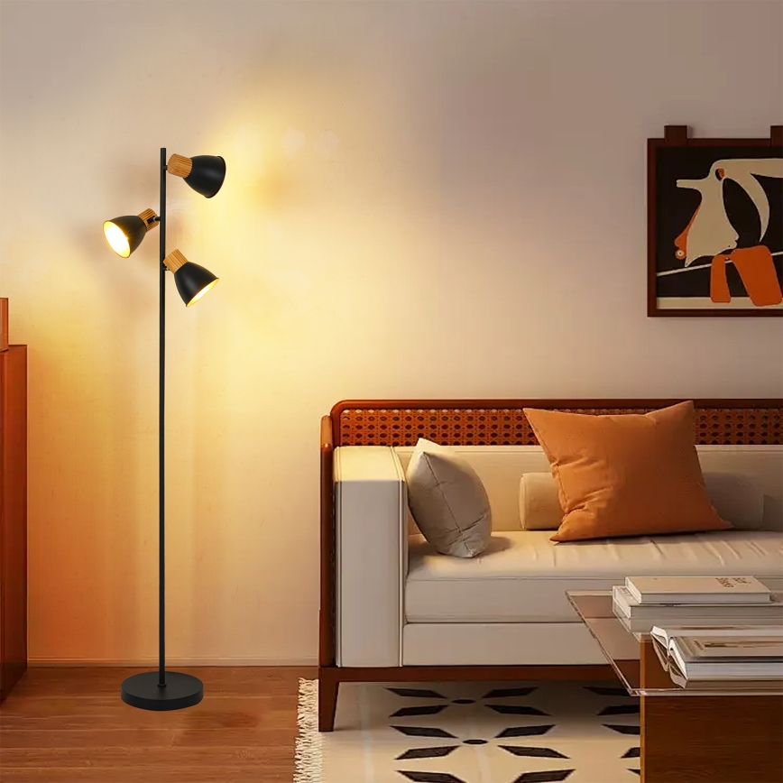 Brilagi - Lattiavalaisin ODENSE 3xE14/10W/230V puu/musta