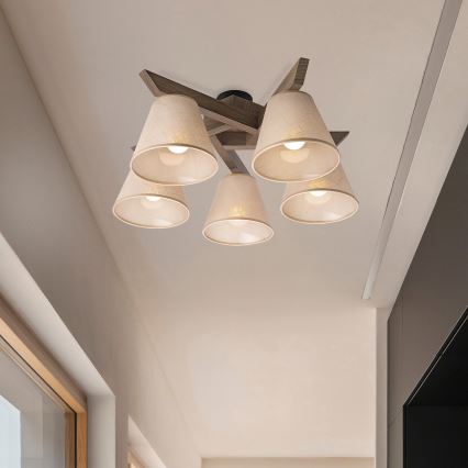 Brilagi - LED Pinta kattokruunu ANTHONY 5xE14/40W/230V tammi-pähkinä/beige