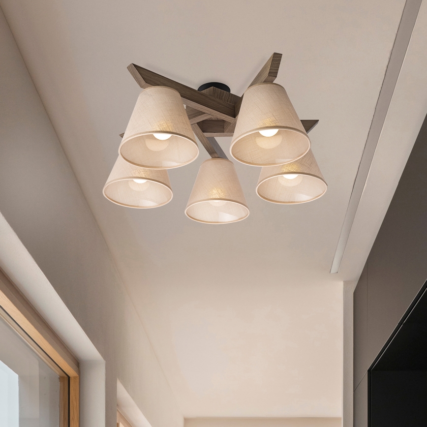 Brilagi - LED Pinta kattokruunu ANTHONY 5xE14/40W/230V tammi-pähkinä/beige