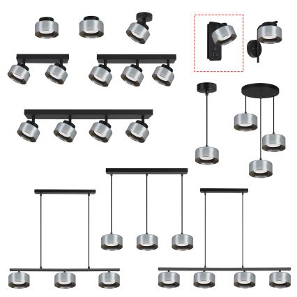 Brilagi - LED AURA LUX seinävalaisin USB-portilla 1xGX53/30W/230V musta/savunharmaa