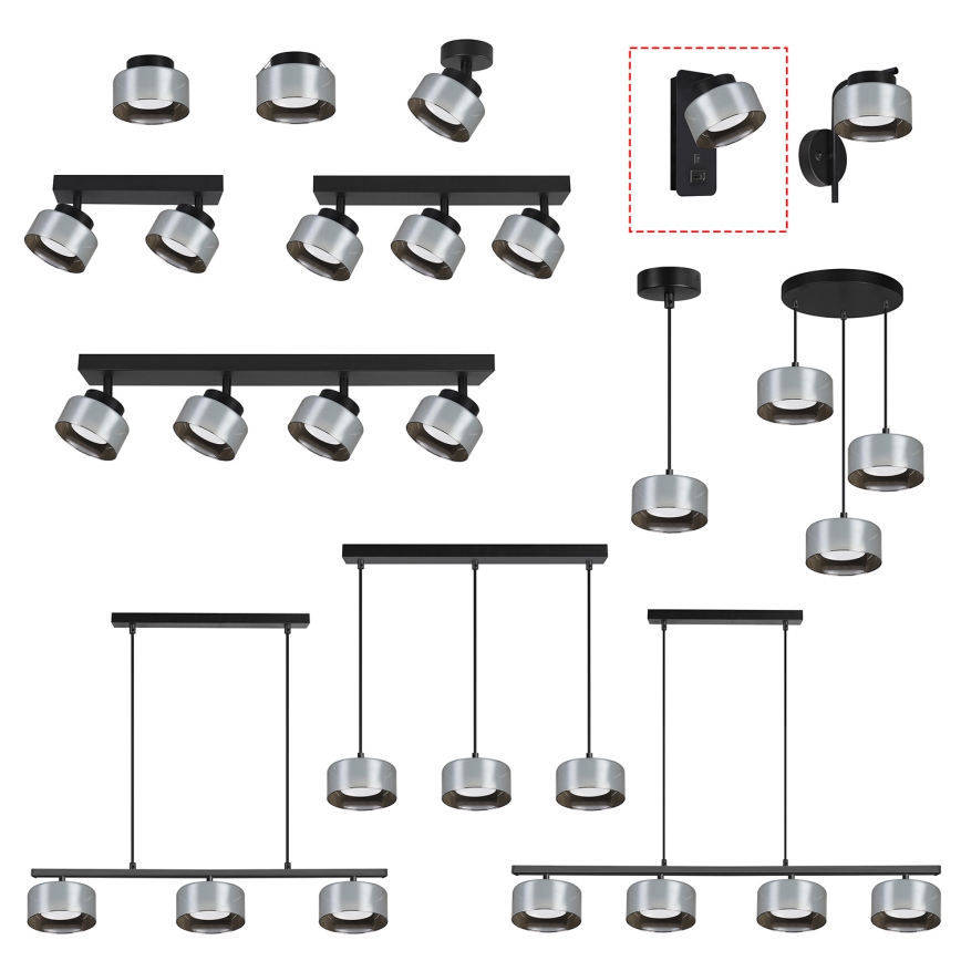Brilagi - LED AURA LUX seinävalaisin USB-portilla 1xGX53/30W/230V musta/savunharmaa