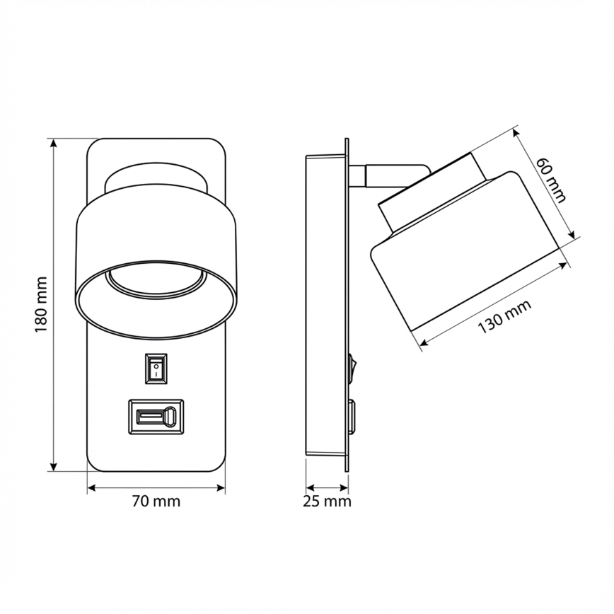 Brilagi - LED AURA LUX seinävalaisin USB-portilla 1xGX53/30W/230V musta/savunharmaa
