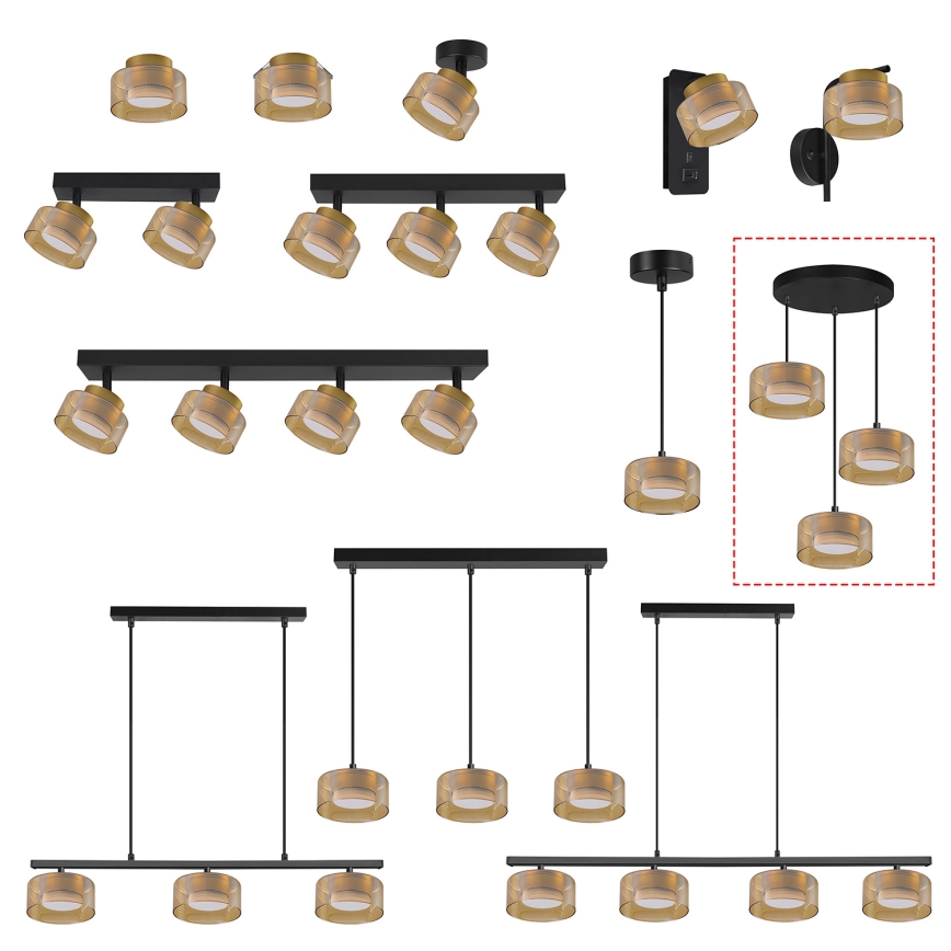 Brilagi - LED AURA LUX vaijerilla ripustettava riippuvalaisin 3xGX53/30W/230V musta/kulta
