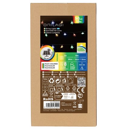 BRILAGI - LED aurinkokennolla toimiva jouluketju 50xLED/8 toimintoa 12m 800 mAh IP65 monivärinen