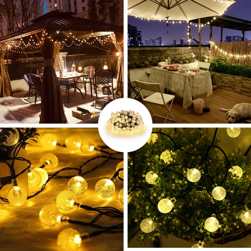 Brilagi - LED-aurinkokäyttöinen koristevalosarja BUBBLE, 300 x LED / 8 toimintoa, 30 m, IP65, lämmin valkoinen, 500 mAh