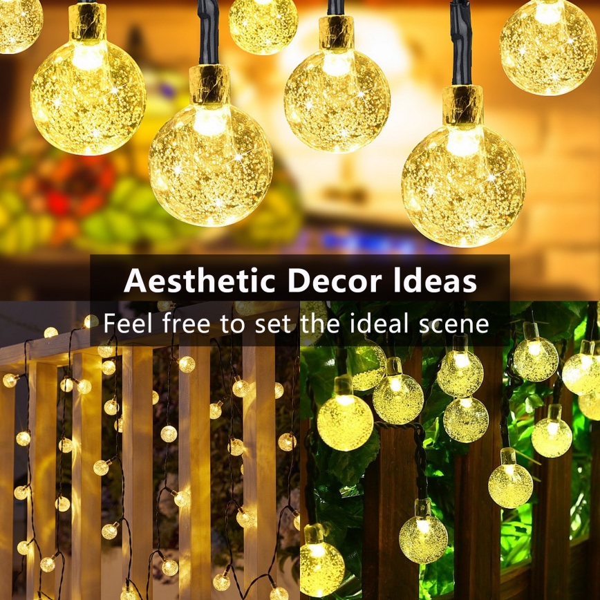 Brilagi - LED-aurinkokäyttöinen koristevalosarja BUBBLE, 300 x LED / 8 toimintoa, 30 m, IP65, lämmin valkoinen, 500 mAh