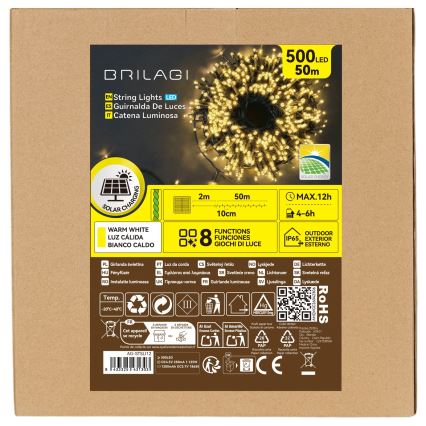 BRILAGI - LED-aurinkokennolla toimiva jouluvalosarja 500xLED/8 toimintoa 52m 1200 mAh IP65 lämmin valkoinen