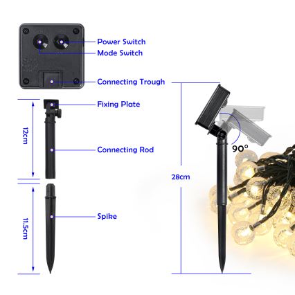Brilagi - LED-aurinkokäyttöinen BUBBLE-koristevaloketju 200xLED/8 toimintoa 20m IP65 lämmin valkoinen 800 mAh