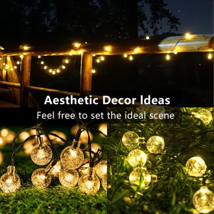 Brilagi - Aurinkokäyttöinen LED-koristevaloketju BUBBLE 50xLED/8 toimintoa 7m IP65 lämmin valkoinen 600 mAh