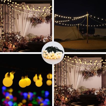 Brilagi - aurinkokäyttöinen LED-koristevalosarja BUBBLE, 50 LEDiä, 8 toimintoa, 7 m, IP65, lämmin valkoinen, 600 mAh