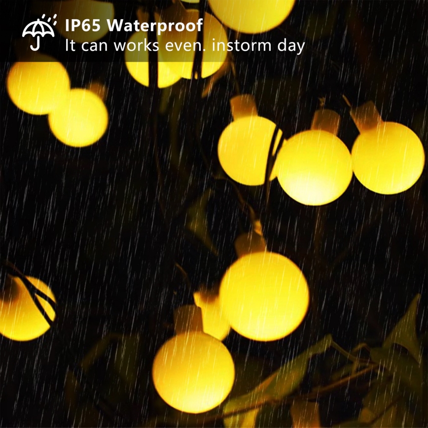 Brilagi - aurinkokäyttöinen LED-koristevalosarja BUBBLE, 50 LEDiä, 8 toimintoa, 7 m, IP65, lämmin valkoinen, 600 mAh