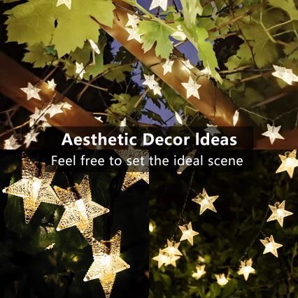 Brilagi - LED aurinkokäyttöinen koristevalosarja TÄHDET 50xLED/8 toimintoa 7m IP65 lämmin valkoinen 600 mAh