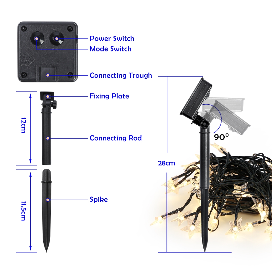 Brilagi - LED aurinkokäyttöinen koristevalosarja TÄHDET 50xLED/8 toimintoa 7m IP65 lämmin valkoinen 600 mAh