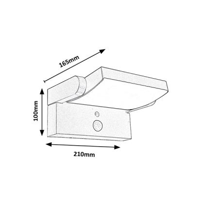 Brilagi - LED aurinkokäyttöinen seinävalaisin liiketunnistimella ja hämäräkytkimellä ANKLE LED/10W/3,7V 3000 mAh 3000K IP65 antrasiitti