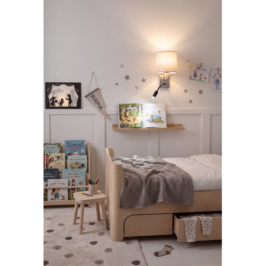 BRILAGI - taipuisa LED-seinävalaisin BOBO 1xE27/25W/230V + LED/3W mattakromi/beige/pilkullinen