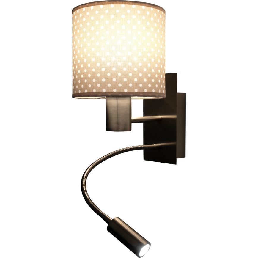 BRILAGI - taipuisa LED-seinävalaisin BOBO 1xE27/25W/230V + LED/3W mattakromi/beige/pilkullinen
