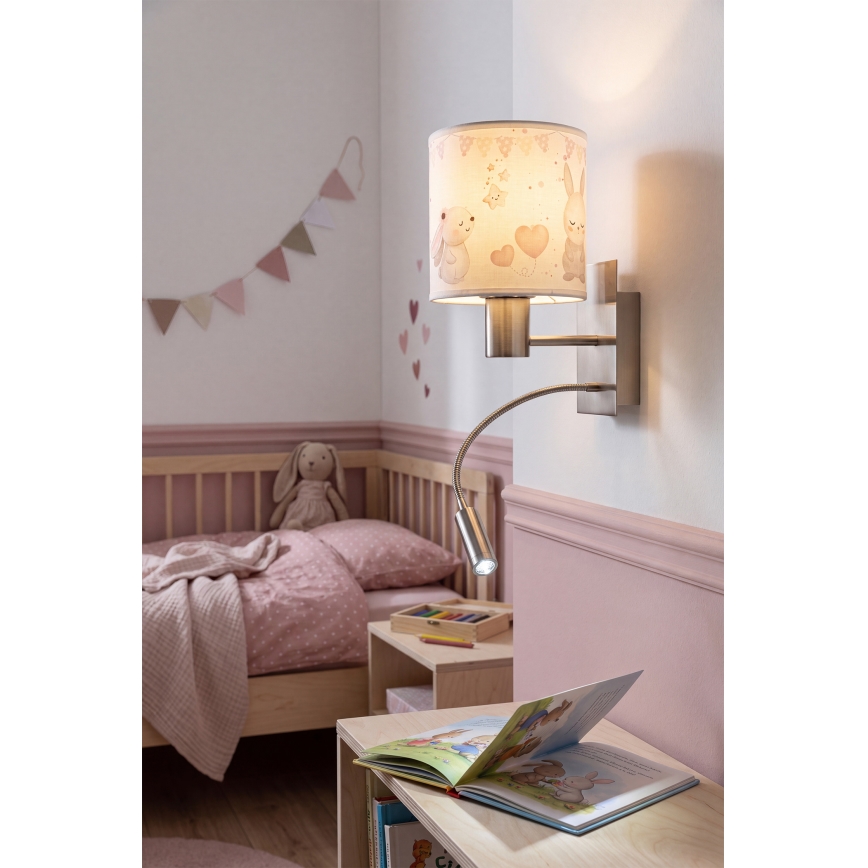 BRILAGI - LED Lasten joustava seinävalaisin BOBO 1xE27/25W/230V + LED/3W mattakromi/kermanvärinen/pupukuvioinen