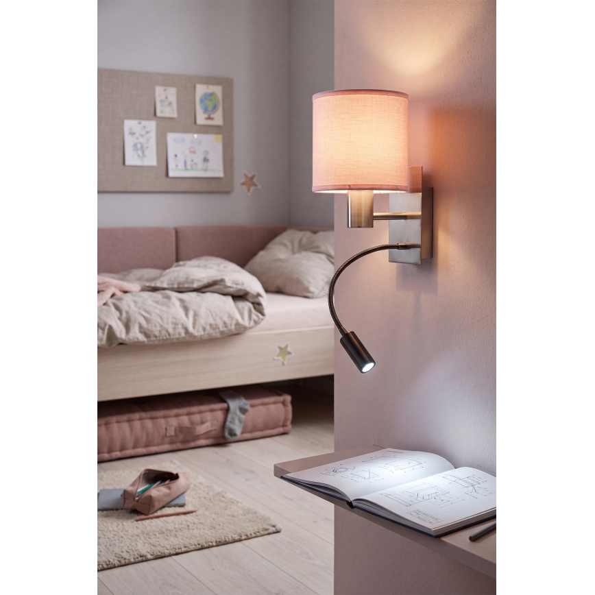BRILAGI - LED-joustava seinävalaisin BOBO 1xE27/25W/230V + LED/3W mattakromi/vaaleanpunainen
