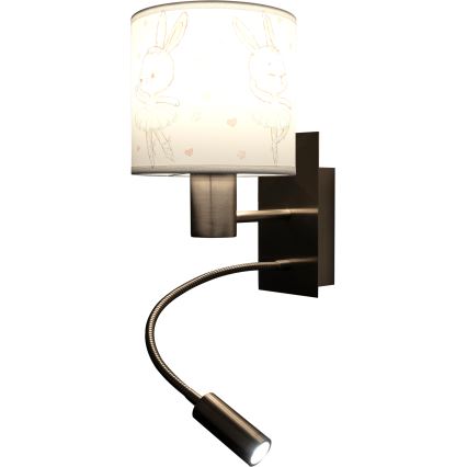 BRILAGI - LED Lasten säädettävä seinävalaisin BOBO 1xE27/25W/230V + LED/3W mattakromi/valkoinen/pupuaiheinen