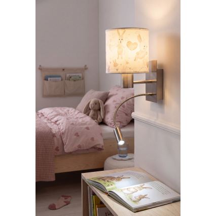 BRILAGI - LED-lastenseinävalaisin BOBO, säädettävä 1xE27/25W/230V + LED/3W mattakromi/valkoinen/pupukuosi