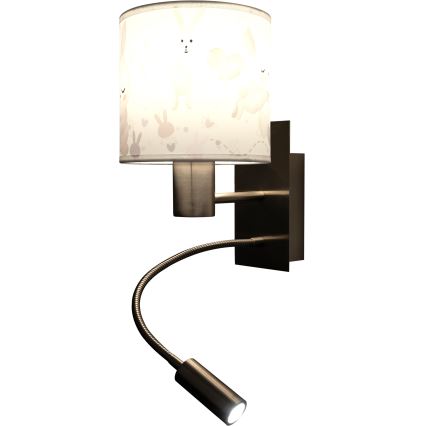 BRILAGI - LED-lastenseinävalaisin BOBO, säädettävä 1xE27/25W/230V + LED/3W mattakromi/valkoinen/pupukuosi