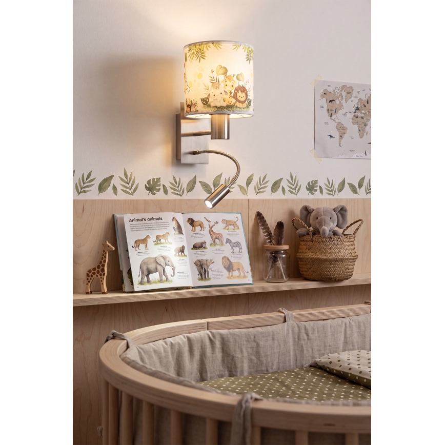 BRILAGI - LED lasten taivutettava seinävalaisin BOBO 1xE27/25W/230V + LED/3W mattakromi/valkoinen/vihreä/viidakko