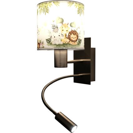BRILAGI - LED lasten taivutettava seinävalaisin BOBO 1xE27/25W/230V + LED/3W mattakromi/valkoinen/vihreä/viidakko