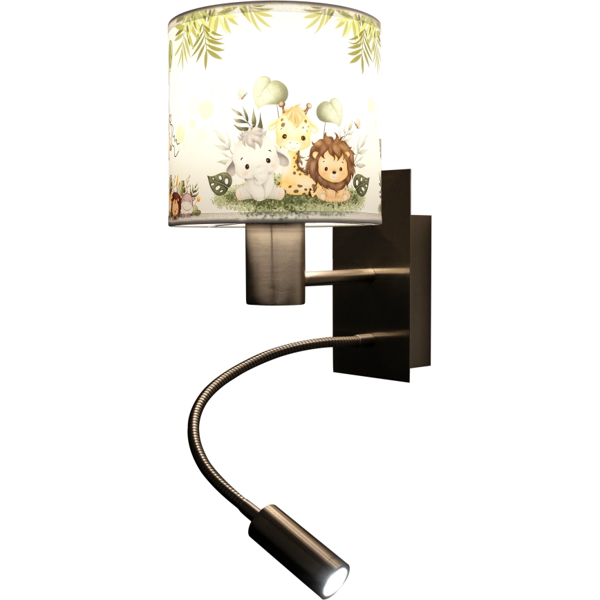 BRILAGI - LED lasten taivutettava seinävalaisin BOBO 1xE27/25W/230V + LED/3W mattakromi/valkoinen/vihreä/viidakko