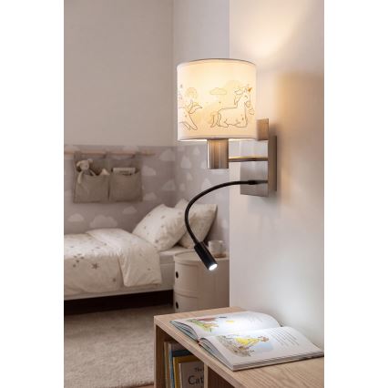 BRILAGI - LED Lasten joustava seinävalaisin BOBO 1xE27/25W/230V + LED/3W mattakromi/valkoinen/yksisarviskuvio