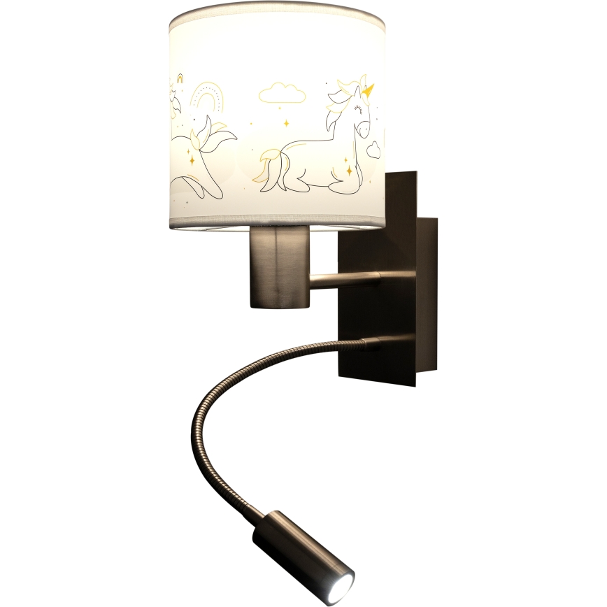 BRILAGI - LED Lasten joustava seinävalaisin BOBO 1xE27/25W/230V + LED/3W mattakromi/valkoinen/yksisarviskuvio