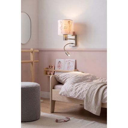 BRILAGI - LED lasten joustava seinävalaisin BOBO 1xE27/25W/230V + LED/3W mattakromi/valkoinen/vaaleanpunainen/balettikuvio