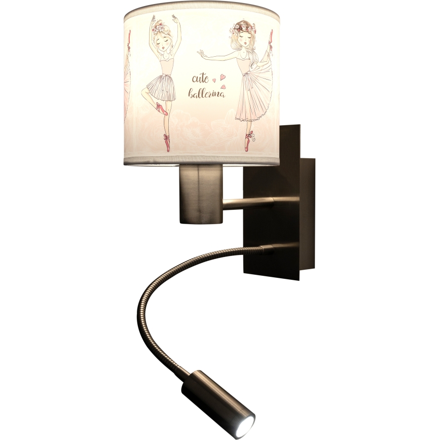 BRILAGI - LED lasten joustava seinävalaisin BOBO 1xE27/25W/230V + LED/3W mattakromi/valkoinen/vaaleanpunainen/balettikuvio