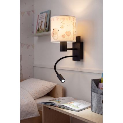 BRILAGI - LED Lasten säädettävä seinävalaisin BOBO 1xE27/25W/230V + LED/3W musta/kerma/pupukuosi