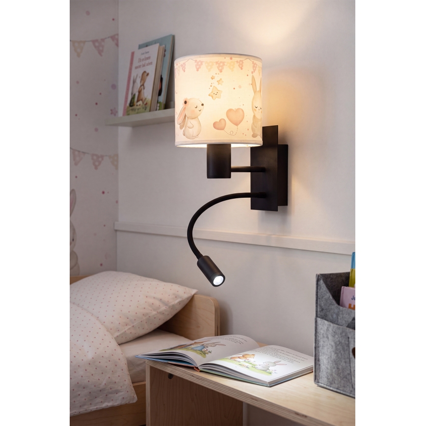 BRILAGI - LED Lasten säädettävä seinävalaisin BOBO 1xE27/25W/230V + LED/3W musta/kerma/pupukuosi