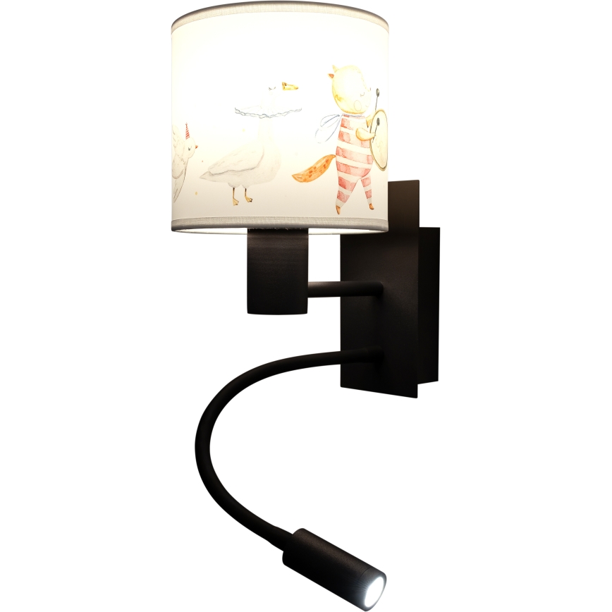 BRILAGI - LED-lastenseinävalaisin BOBO, joustava, 1xE27/25W/230V + LED/3W, musta/valkoinen/eläinaiheinen