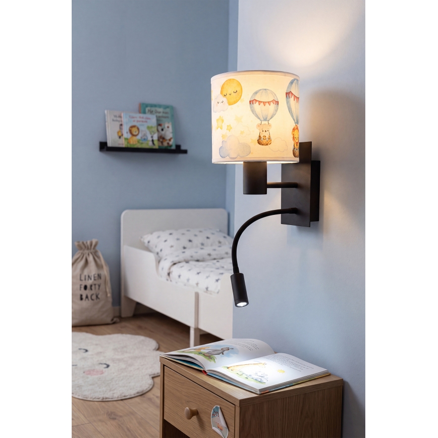BRILAGI - LED Lasten joustava seinävalaisin BOBO 1xE27/25W/230V + LED/3W musta/valkoinen/eläinaiheinen