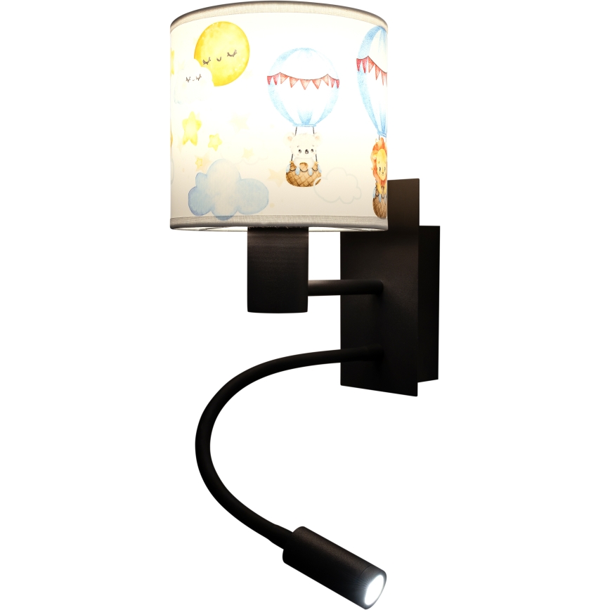 BRILAGI - LED Lasten joustava seinävalaisin BOBO 1xE27/25W/230V + LED/3W musta/valkoinen/eläinaiheinen